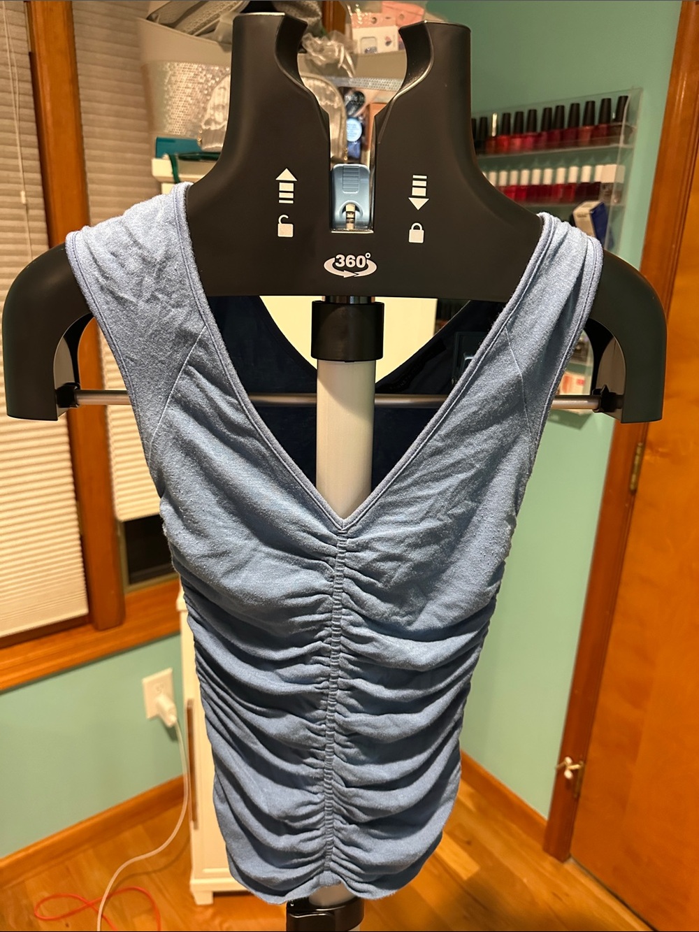 Kenneth Cole New York Light Blue Ruched V-Neck Tank